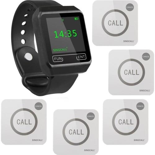 SINGCALL Wireless Service Medical Call System, Wireless Pager, 1 Watch Receiver with 5 Touchable Buttons