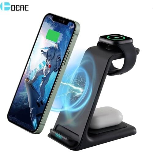 15W Wireless Charger Stand For IPhone 12 11 XS XR X 8 Apple iWatch 6 5 4 SE 3 In 1 Qi Fast Charging Dock Station for Airpods Pro