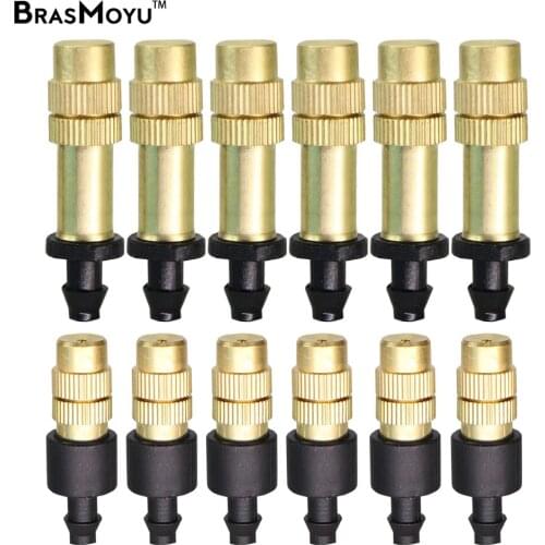 BRASMOYU 50PCS 1/4" Barb Adjustable Sprayer Brass Misting Nozzle Sprinkler for Connector Micro Drip Gardening Cooling Watering