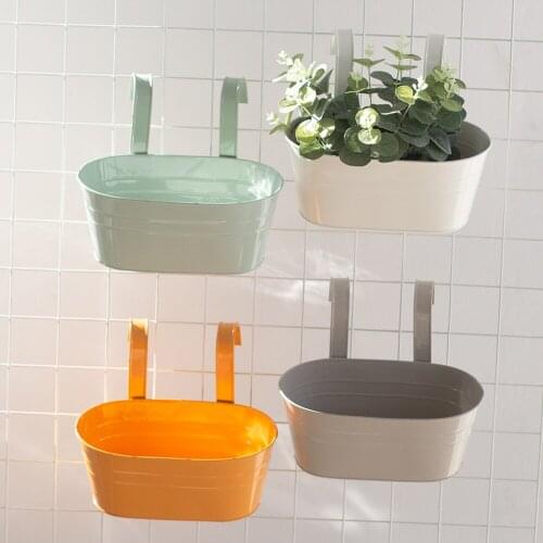 1pcs Colorful Hanging Flower Pots Metal Iron Balcony Garden Plant Planter With Detachable Hook For Home Decor