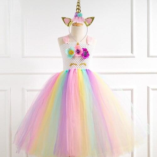 Anime Beauty Unicorn Princess Costume Tutu Dress for Girls Flower Rainbow Princess Skirt Cosplay Halloween Pony Cosplay for Kids