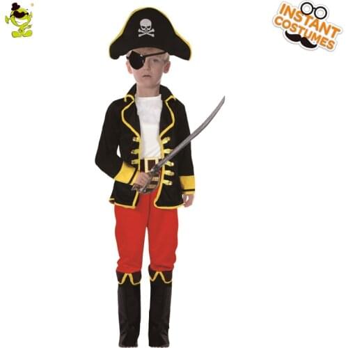 Kids-Captain Hook Costumes Cool Captain With Hat Decoration Career Suit Kids Halloween Cosplay Uniform For Kids Boys