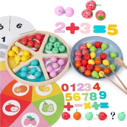 Kids Montessori Education Rainbow Blocks Simulation Fruit Classification Toys Learning Color Math Pretend Play Clip Fruits Toys