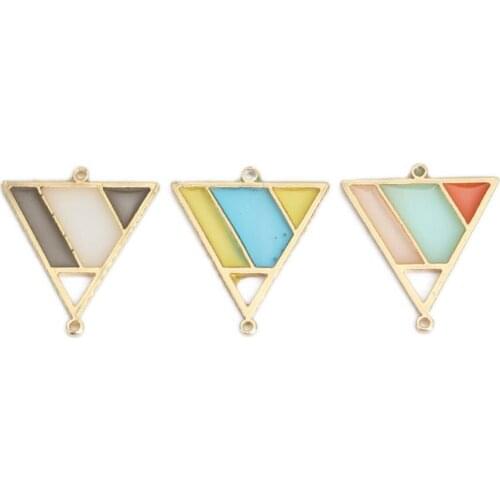 DoreenBeads Fashion Zinc Based Alloy Enamel Connectors Triangle Gold Multicolor Hollow Jewelry DIY Charms 25mm x 23mm, 5 PCs