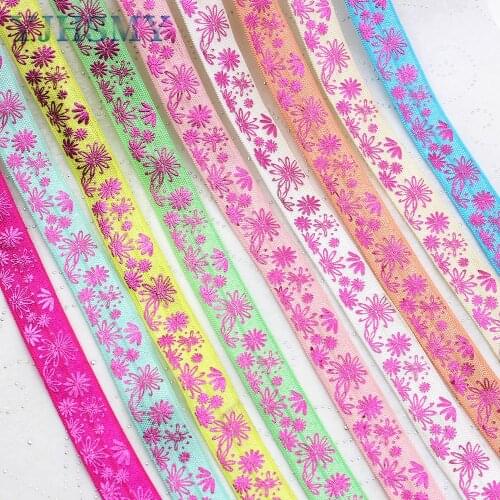E-20425-746,10yards 5/8'' flower Ribbon Elastic Foldover Elastics Stretch Hair Ties Headbands for Baby Girls Hair Bow