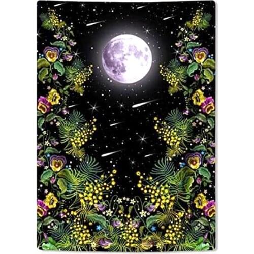 Moonlit Tapestry Floral Vines Tapestry Moon and Star Tapestries Flower Tapestry Wall Hanging for Room (51.2X59.1 In)