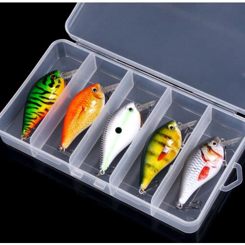 HENGJIA 5pcs 7.5cm 12.5g Square Bill Crankbait Wobbler Set with Storage Box 3D Printing Lifelike Fishing Lure Hard Bait