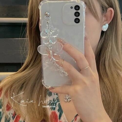 Korean Butterfly Chain Bracelet Transparent Phone Protection Case For Samsung S21 S20 S10 S8 S9 Plus Ultra S20 FE Note 8 9 10 20
