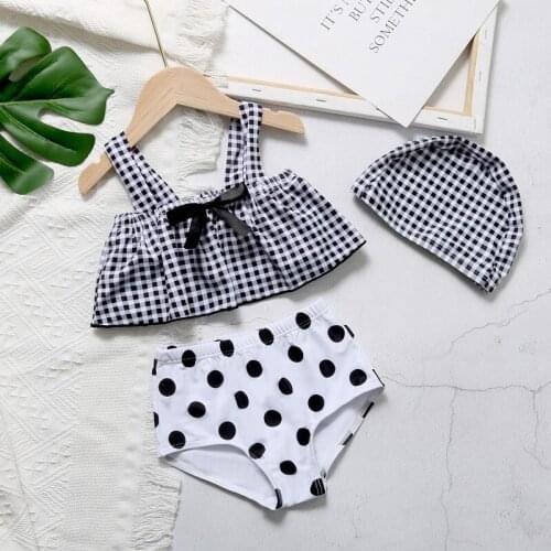 0~9Year Girls Swimsuit Kids Swimwear Cute print Kids Bikini Sets black and white spots style Children swimwear Kids Beach wear
