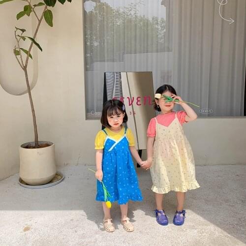 Summer 2021 girls lace patchwork loose suspender dress cotton casual sleeveless dresses
