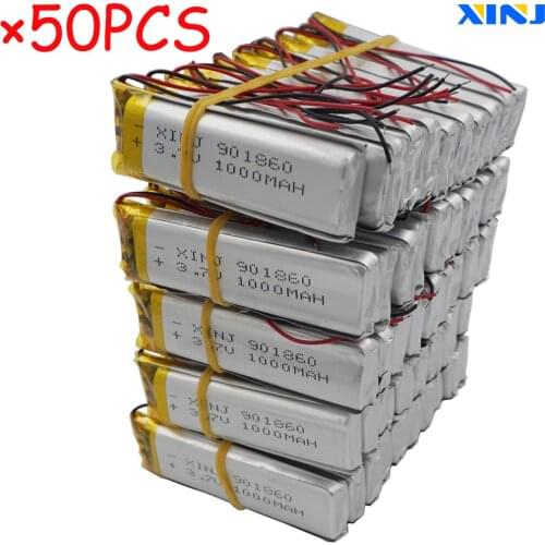 XINJ 50pcs 3.7V 1000mAh Li lithium polymer battery lipo cell 901860 For GPS Recorder Pen Driving recorder DIY Camera Car DVR DVC