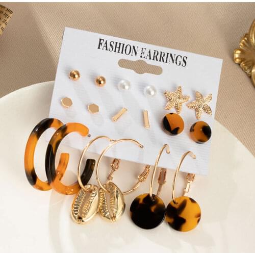 Fashion Acrylic Hoop Earrings Set for Women Brincos Vintage Geometric Statement Punk Gold Metal Stud Earrings Jewelry Wholesale