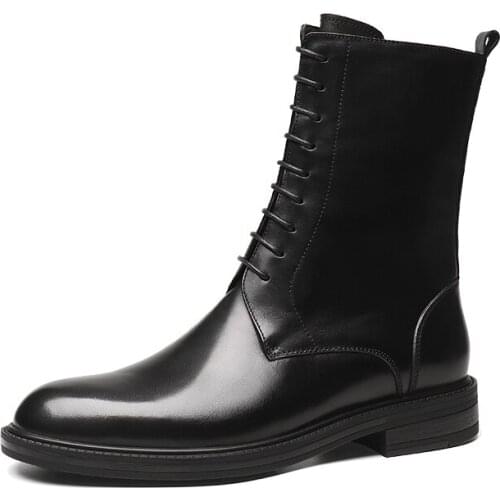 Fashion Black Mens Boots Genuine Leather Boots Male Ankle Boots Outdoor Casual Shoes
