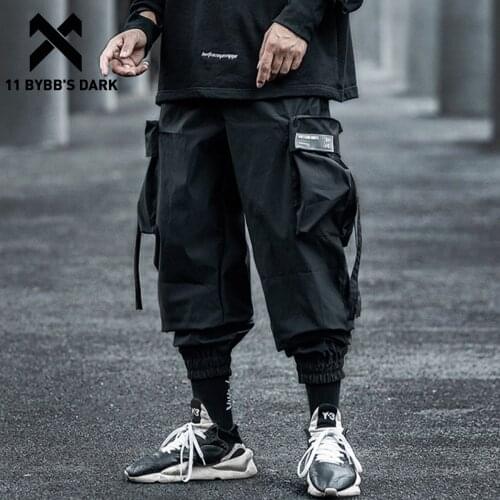 11 BYBBS DARK Tactical Pant Man 2020 Elastic Multi Pockets Ribbons Jogger Pants Harajuku Hip Hop Men Trousers Streetwear Black