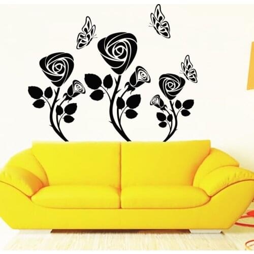 Rose Butterfly Wall Stickers Home Decor Flowering Blossom Wall Decals Living Room Bedroom Decoration