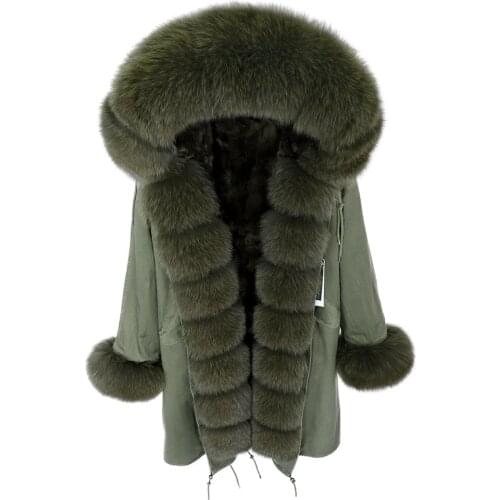 Real fox skin, feminine overcoming, rabbit fur lining for winter jacket, long over-knee warm jacket