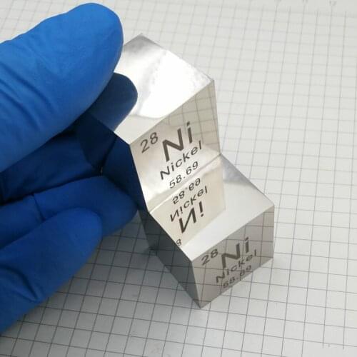 Nickel metal in the periodic table- Cube Side length is one inch (25.4mm) and weight is about 145.7g 99.5