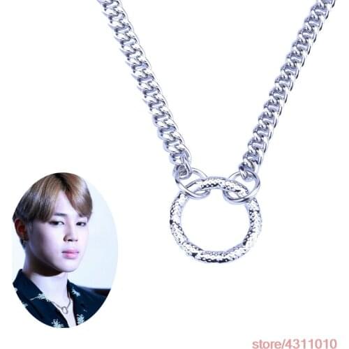 KPOP pendant Necklace Bangtan Boys Jimin Round circle Hollow Chain Pendant necklace Choker Necklace Men Women fans gift Jewelry