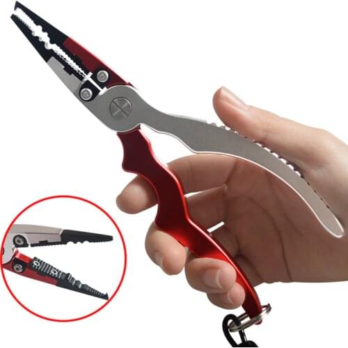 New Aluminum Alloy Fishing Pliers Split Ring Cutters Fishing Holder Tackle with Sheath & Retractable Tether Combo Hooks Remover