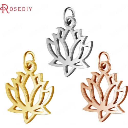37250)10PCS 12x17MM Quality Gold Color Stainless Steel Lotus Charms Pendants Jewelry Making Supplies Diy Findings Accessories