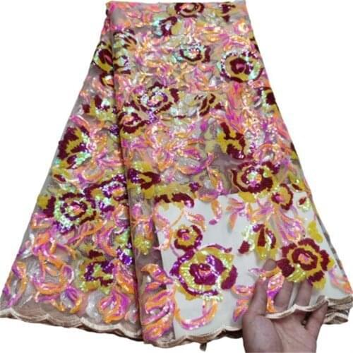 Luxury African Lace Fabric 2021 High Quality Lace Multicolor Mesh Sequin Lace Fabric For Wedding Party French Tulle Lace Fabric