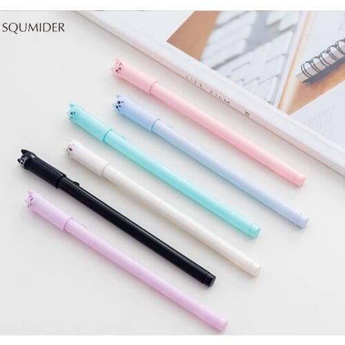 SQUMIDER Creative Cute Cat Gel Pen 0.5mm Stationery Student Full Needle Black Ink Pen School Office Supplies
