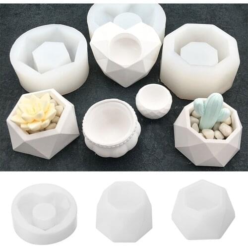 Silicone Plant Pot Molds Form Arts Craft Polygonal Casting Moulds DIY Succulent Flowerpot Clay Mold Home Decorations Resin Craft