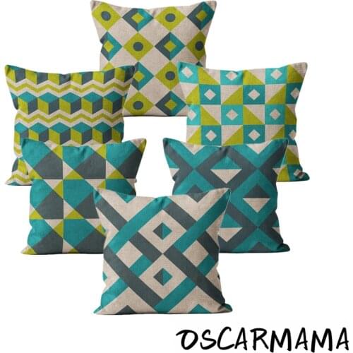 Nordic Teal Yellow Mint Green Plaid Geometric Endless Decoration Cushion Cover Pillow Case Sofa Living Room Modern Home Decor