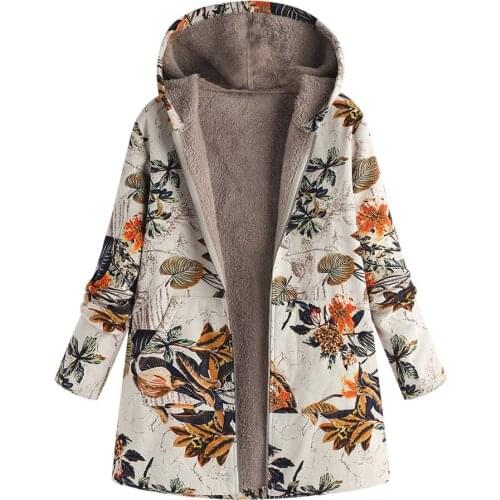 Womens Blend Coat Warm Casaco Floral Print Coat Hooded Pockets jackets women Winter Vintage Coats moletom feminino inverno L919