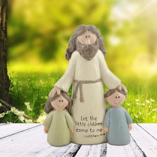 Jesus Statue Resin Figure Sculpture Shepherd Boy Girl Christian Durable Religious Pleasant Ornament Favorite Home Decoration
