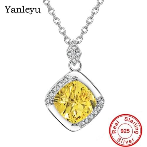 Yanleyu 2 Colors Real 925 Sterling Silver Pendant Necklace Yellow&Pink Cubic Zirconia Wedding Jewelry Necklace for Women PN047