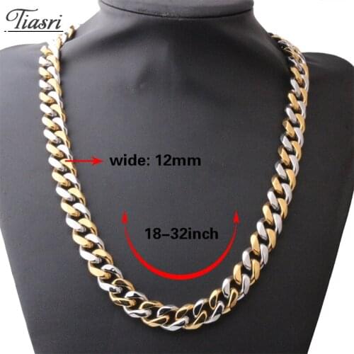 Tiasri Hip Hop Jewelry Mens Necklace Bracelet Cubas Link Chain High Quality Stainless Steel Choker Gift Gothic Wholesale 12mm