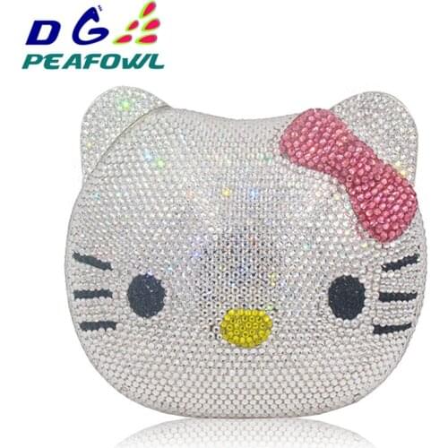Lady Lovely Cartoon All Diamond Hasp White Clutch Bags For Women Handbags Purse Handbags Wallets Evening Wedding Evening Bag