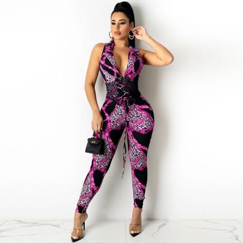 Leopard Print Waisted Shaped Rompers Womens Jumpsuit Turn Down Collar Sleeveless One Piece Overall Lace Up Drawstring Outfits