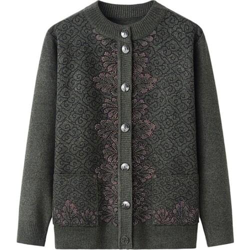 Women Knit Sweater Cardigan Jacket New Middle-aged and Elderly Womens Spring Autumn Coat Single-breasted Sweater Female Tops