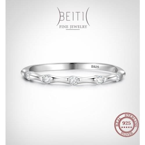 Beitil Genuine 925 Sterling Silver Elegant Bamboo Slub CZ Finger Ring For Women Girls Anti-allergy Fine Jewelry Gifts