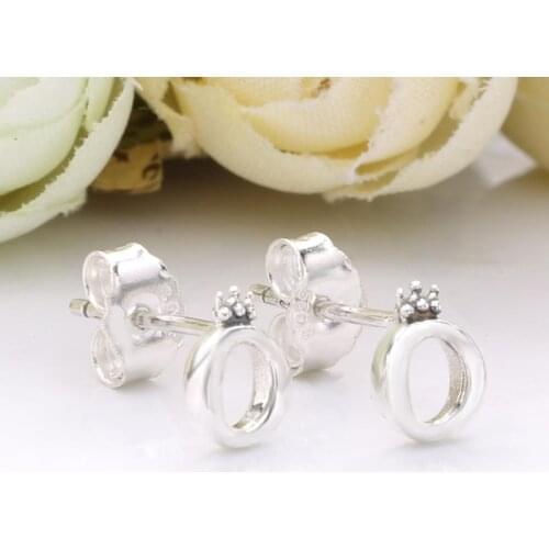 2021 New Free Shipping Authentic 925 Sterling Silver Polished Crown O Stud Earrings For European Women DIY Jewelry S925 Earring