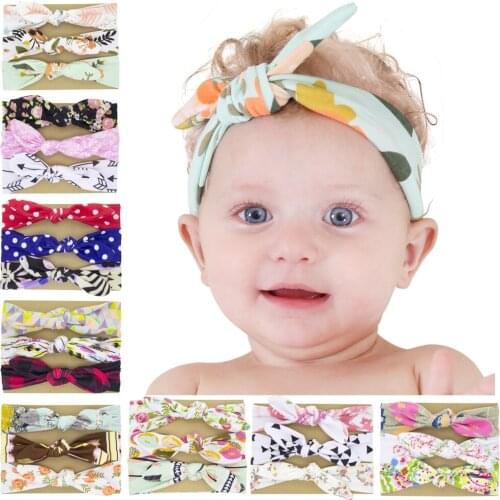 Baby Headbands Floral Dot Bunny Hair Accessories Kids Head Wrap Girls Children Elastic Bow Headband 3pcs set KHA78