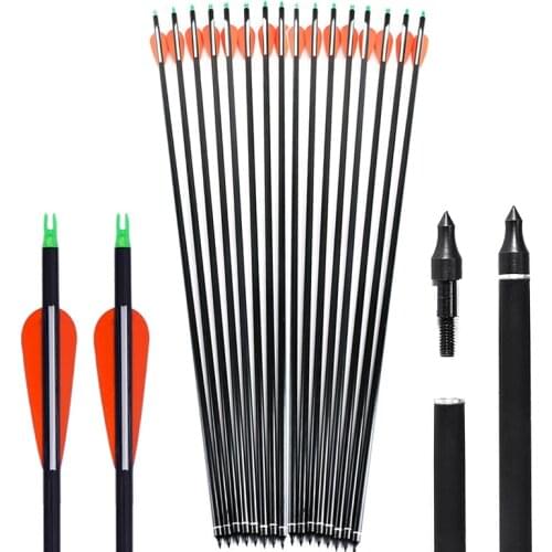 6/12/24PCS Archery Hunting Mixed Carbon Arrows 30inch Spine 500 Replaceable ArrowHead Bolts for Compound/Recurve Bow Hunting