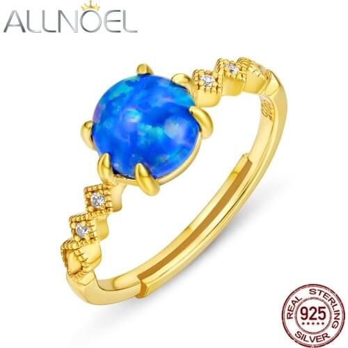 ALLNOEL Solid 925 Sterling Silver Rings For Women Synthetic Opal Zircon Diamond Adjustable Free Shipping Wedding Fine Jewelry