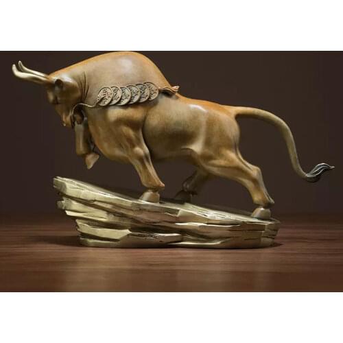 Large 2021 Company home Porch lobby thriving business Money Good luck Fortune cow bull brass Sculpture ART best office Ornament