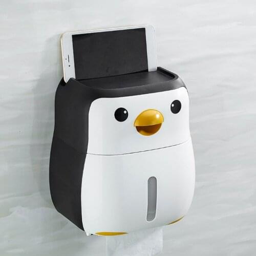 Cute Penguin Paper Container Toilet Paper Holder Wall Mounted Tissue Box Shelf GXMA