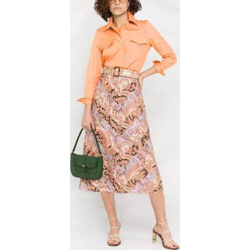 Designer New Fashion High Quality Spring Autumn Party Workplace Shirt Tops Vintage Print Half Skirt Elegant Chic WomenS Sets