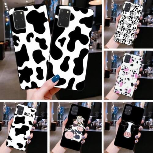 HUAGETOP Animal Cute Milk Cow Silicone Black Phone Case for Samsung S20 plus Ultra S6 S7 edge S8 S9 plus S10 5G lite 2020