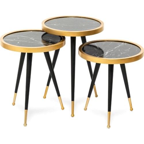 Black Gold Marble Pattern Zigon Coffee Table 3 Pcs Living Room Kitchen Home Furniture Coffee Table Decor Dining Drink Accessory Bar from Turkey