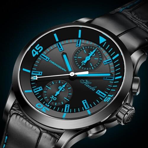 Mens watches top brand luxury blue dial pilot watch mechanical replica seagull 1963 ST1901 skeleton case black band red star