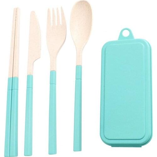 1Set Yellow Cutlery Box Kit Eco-friendly Close Splicing PP Wheat Food Grade Dinnerware Set Organizer for Kitchen Dishwasher Safe