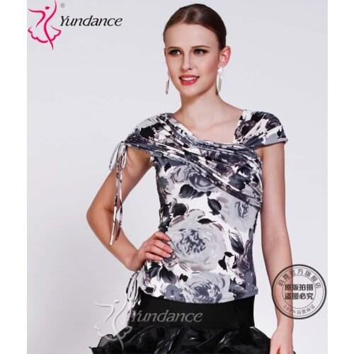 2018 New Dance Ice Silk Cross Led Latin Dance Exercise Tops Lady Practise Dancing Clothing Short Sleeves Promotion B-2699