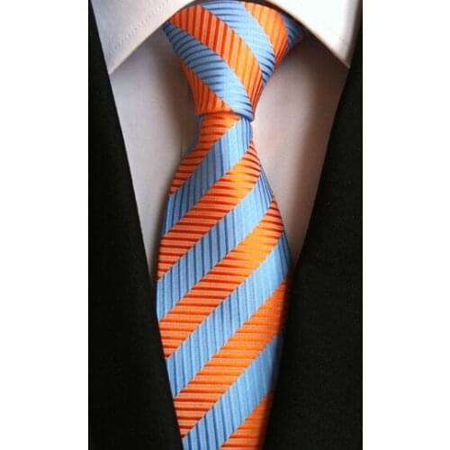 8cm New Classic Ties Mens Striped Necktie Blue with Orange Stripes