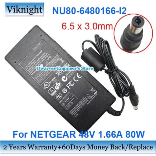 Genuine NU80-6480166-I2 Laptop Adapter Charger 48V 1.66A For NETGEAR 332-10600-01 Power Supply 6.5x3.0mm